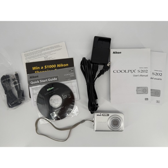 Nikon Other - Nikon CoolPix S202 Compact Digital Camera Zoom Charger, Manuals Tested Working